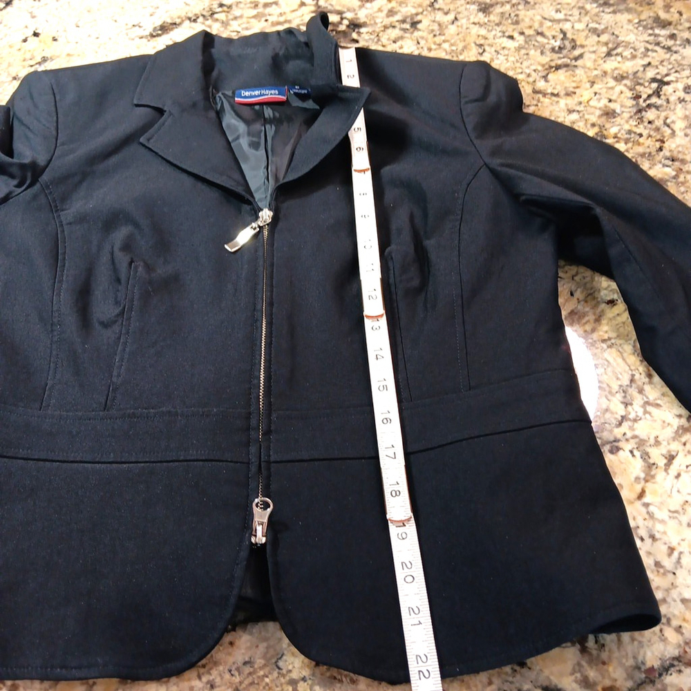 Size 8 Denver Hayes Black Womens Zip Up Blazer Short Coat Shoulder Pads - Picture 6 of 9
